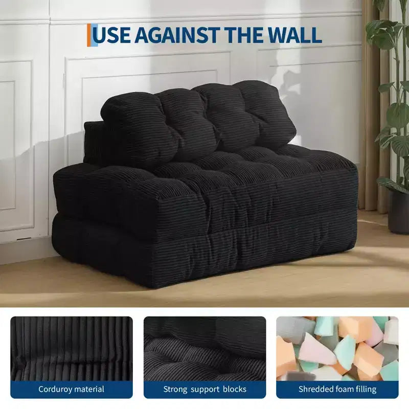 Divano letto pieghevole 3 in 1 con cuscino, Futon da pavimento in velluto a coste, Letto pieghevole in schiuma tritata per soggiorno/camera da letto