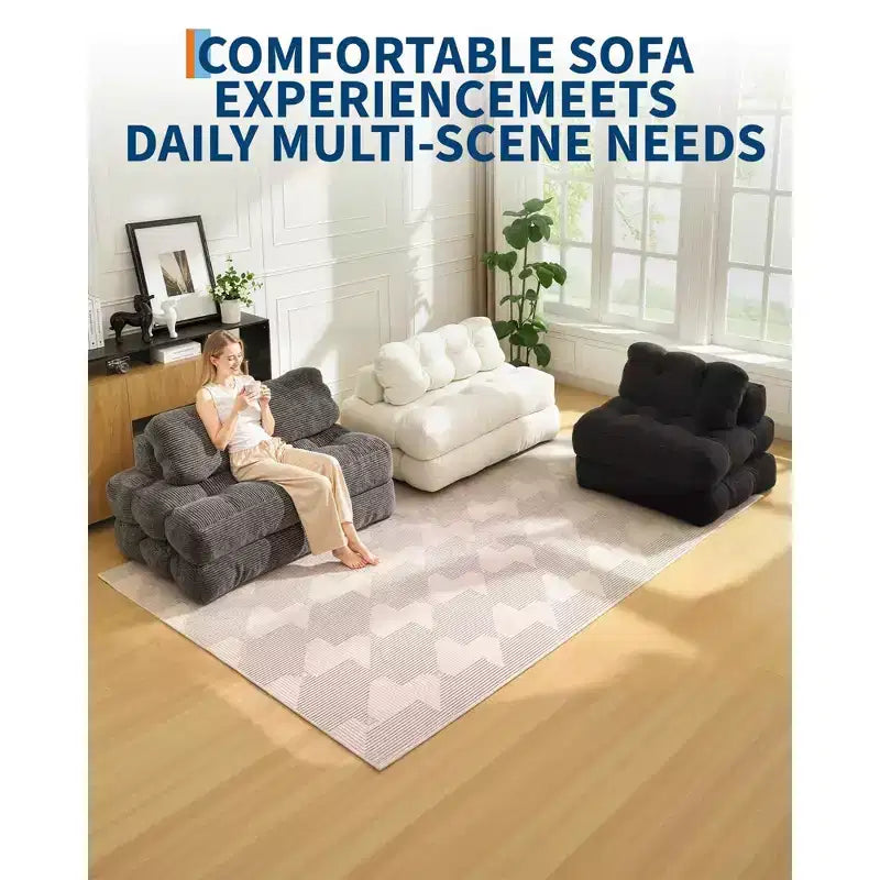 Divano letto pieghevole 3 in 1 con cuscino, Futon da pavimento in velluto a coste, Letto pieghevole in schiuma tritata per soggiorno/camera da letto