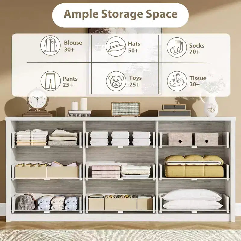 Comò a 9 cassetti con ampio spazio di archiviazione – Legno, Nero o Bianco