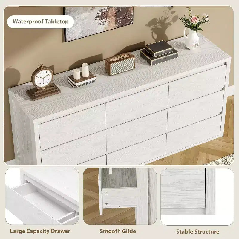Comò a 9 cassetti con ampio spazio di archiviazione – Legno, Nero o Bianco