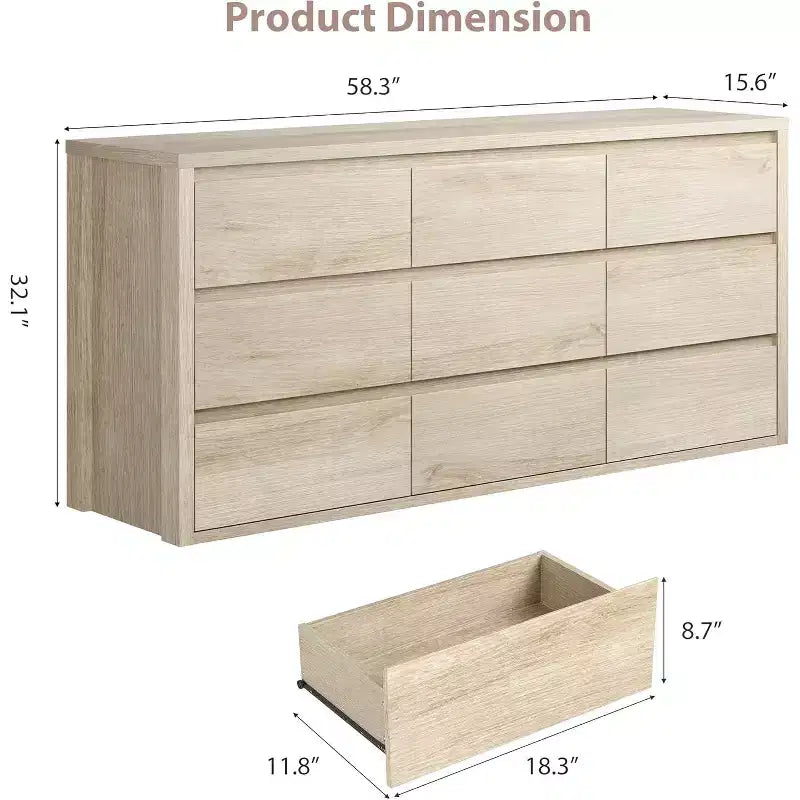 Comò a 9 cassetti con ampio spazio di archiviazione – Legno, Nero o Bianco