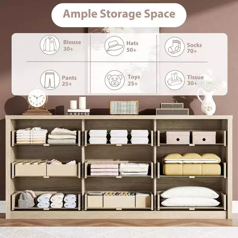 Comò a 9 cassetti con ampio spazio di archiviazione – Legno, Nero o Bianco