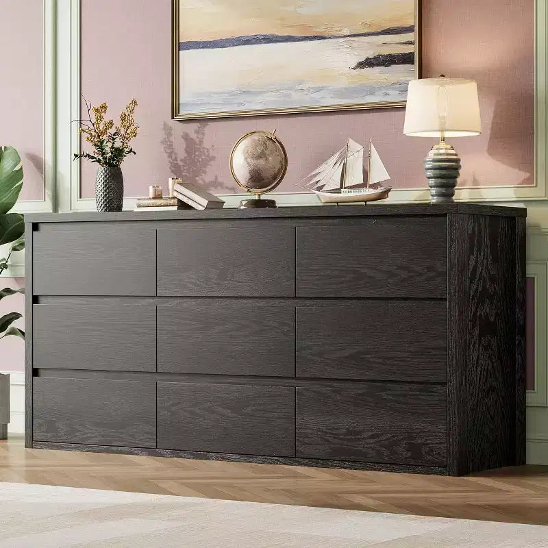 Comò a 9 cassetti con ampio spazio di archiviazione – Legno, Nero o Bianco