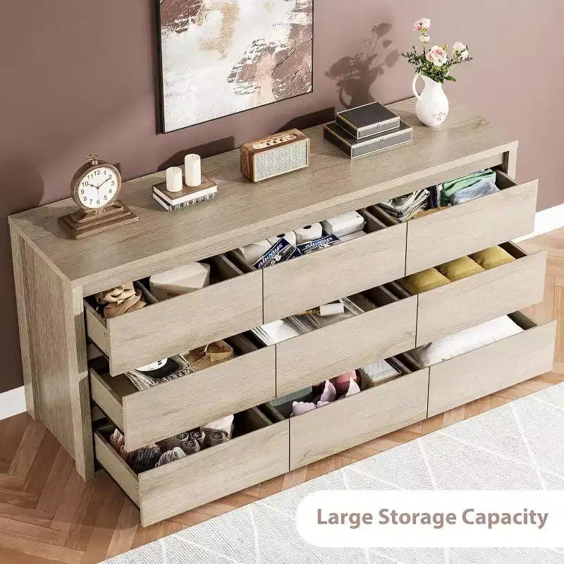 Comò a 9 cassetti con ampio spazio di archiviazione – Legno, Nero o Bianco
