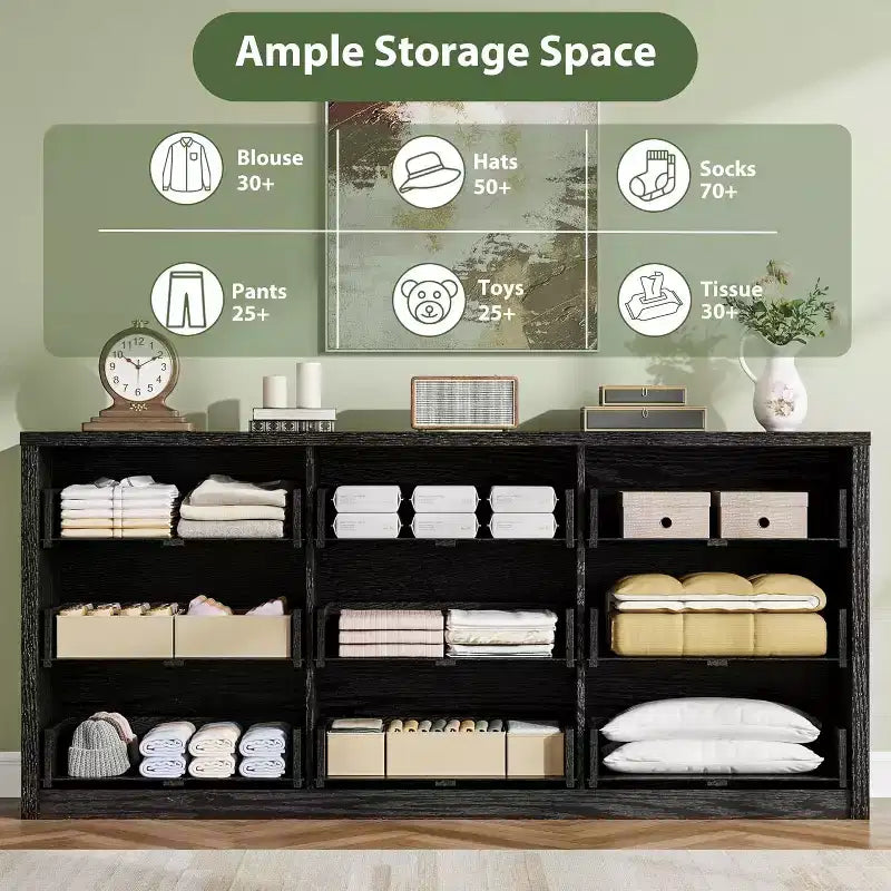 Comò a 9 cassetti con ampio spazio di archiviazione – Legno, Nero o Bianco