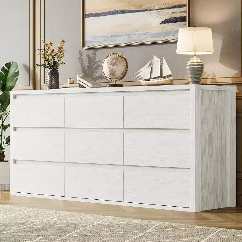 Comò a 9 cassetti con ampio spazio di archiviazione – Legno, Nero o Bianco