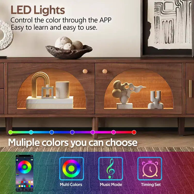 Mobile TV da 86 pollici per televisori fino a 90 pollici, mobile TV con luci a LED e contenitore, marrone scuro