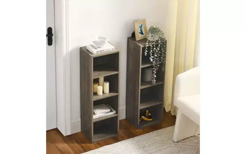 Libreria Alta a 8 Ripiani con Mensole Regolabili – Mobile Contenitore Verticale Stretto
