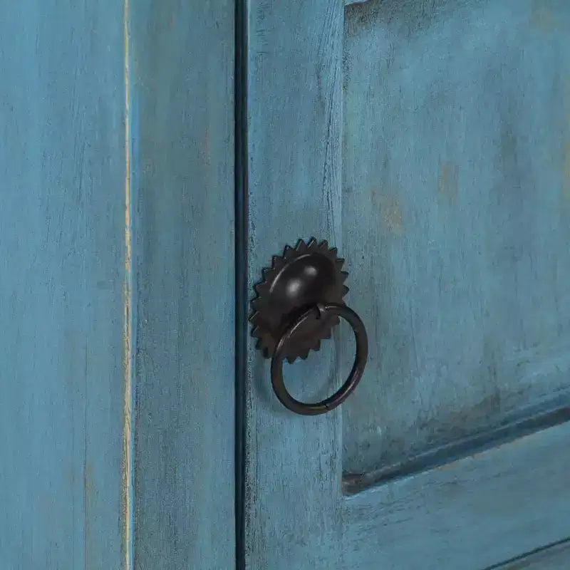 Comodino in legno massello di mango con contenitore – blu, stile vintage
