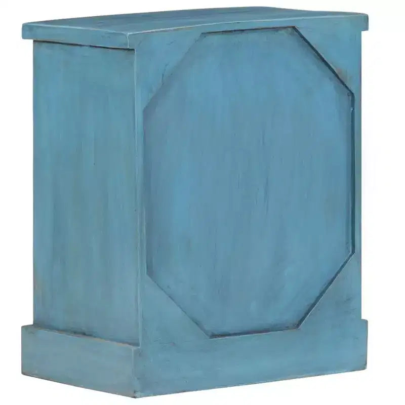 Comodino in legno massello di mango con contenitore – blu, stile vintage