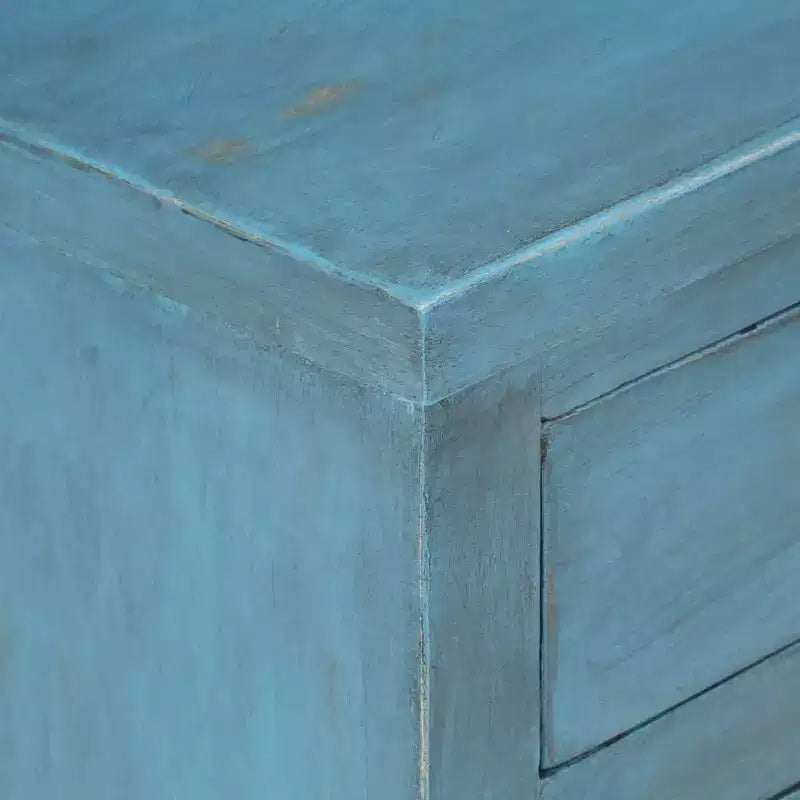 Comodino in legno massello di mango con contenitore – blu, stile vintage