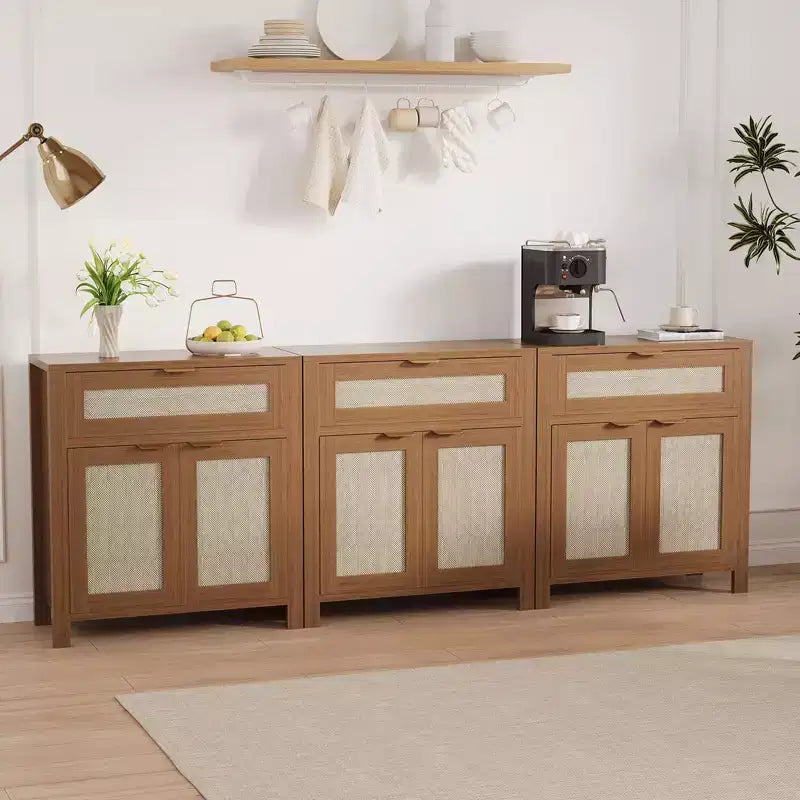 Madia in Rattan per Ingresso con Ripiani Regolabili e Cassetto
