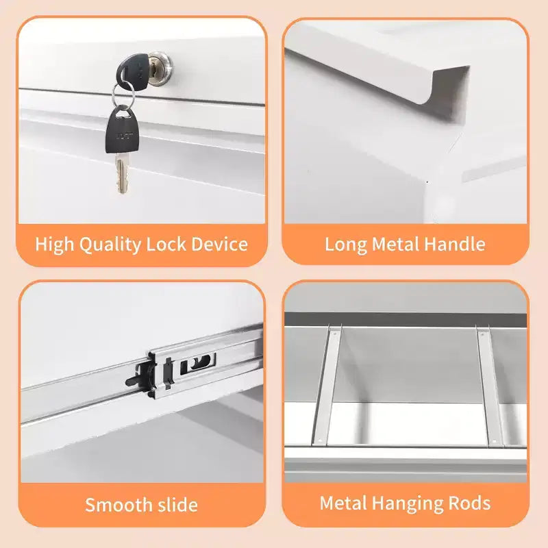 Classificatore laterale a 4 cassetti con serratura – Mobiletto classificatore in metallo bianco per ufficio domestico