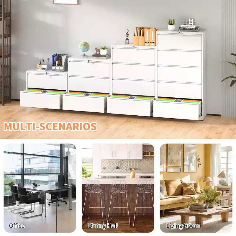 Classificatore laterale a 4 cassetti con serratura – Mobiletto classificatore in metallo bianco per ufficio domestico