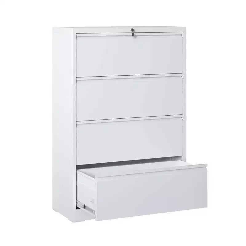 Classificatore laterale a 4 cassetti con serratura – Mobiletto classificatore in metallo bianco per ufficio domestico