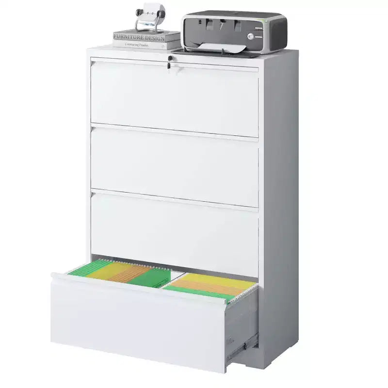 Classificatore laterale a 4 cassetti con serratura – Mobiletto classificatore in metallo bianco per ufficio domestico