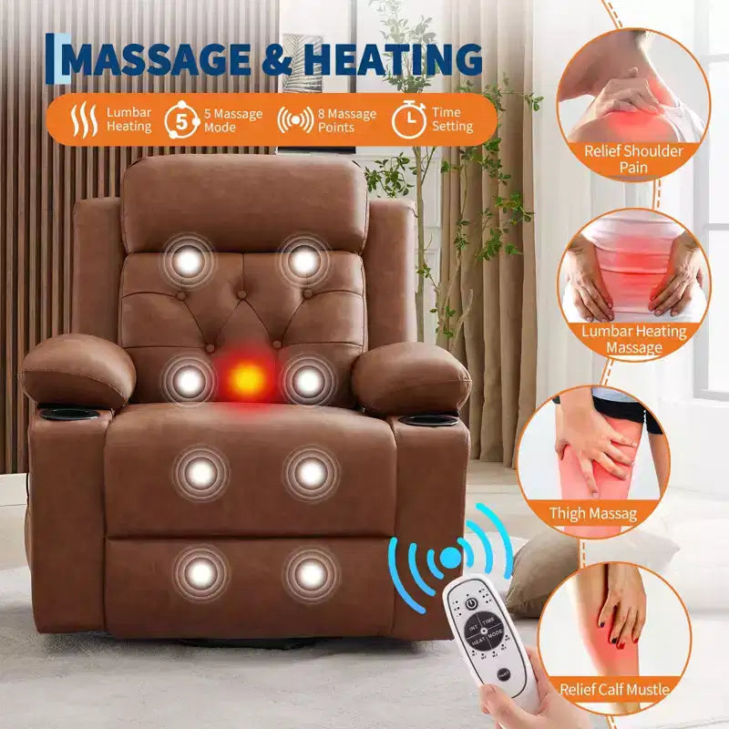 Poltrona reclinabile power lift da 42" con massaggio e calore, doppio portabicchieri e tasche laterali