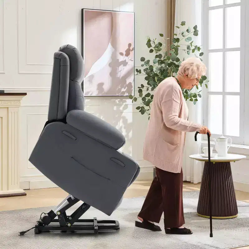 Poltrona reclinabile power lift da 42" con massaggio e calore, doppio portabicchieri e tasche laterali