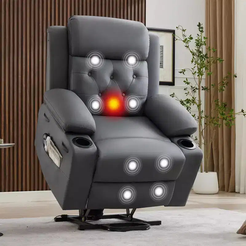 Poltrona reclinabile power lift da 42" con massaggio e calore, doppio portabicchieri e tasche laterali