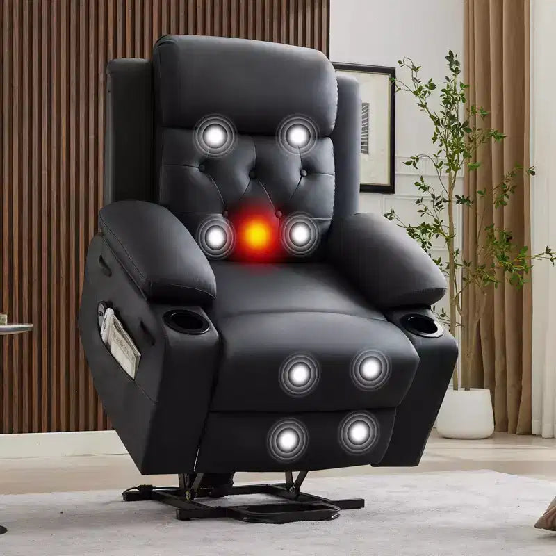Poltrona reclinabile power lift da 42" con massaggio e calore, doppio portabicchieri e tasche laterali