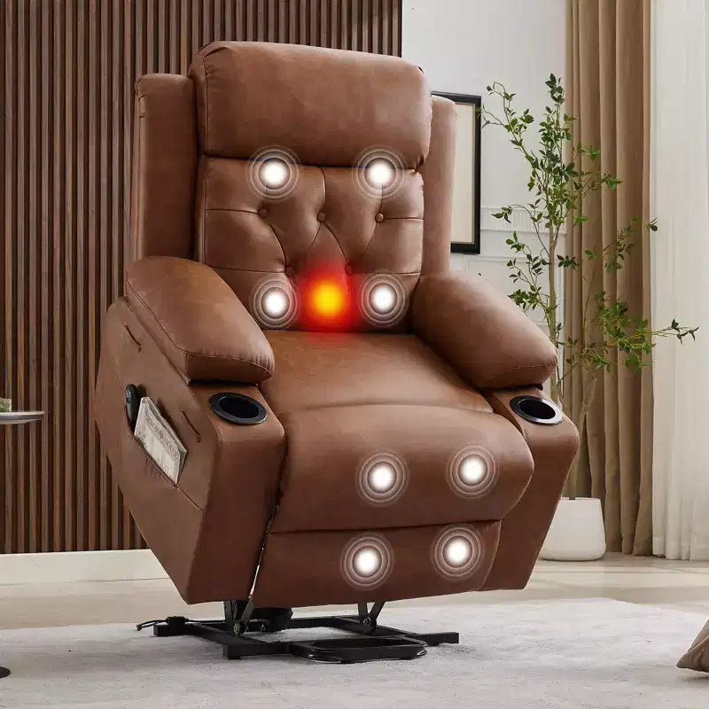 Poltrona reclinabile power lift da 42" con massaggio e calore, doppio portabicchieri e tasche laterali
