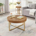 EHMKNP 32.28 Rustic Vintage Round Wood Coffee Table with Gold Metal Legs