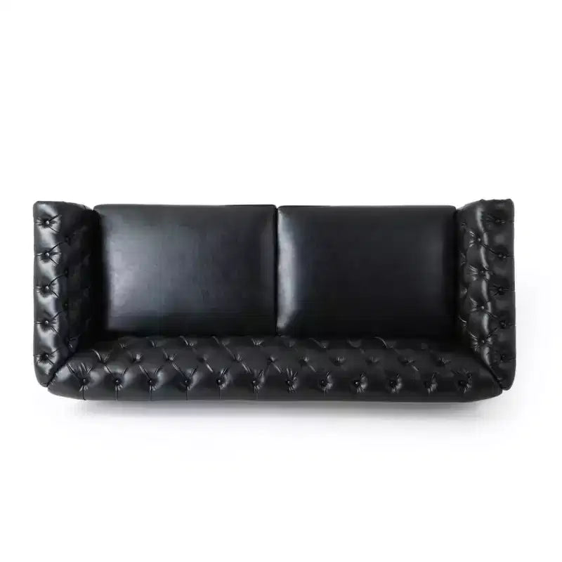 Divano Chesterfield a 3 posti con schienale trapuntato, finiture con borchie e gambe in legno – Pelle sintetica