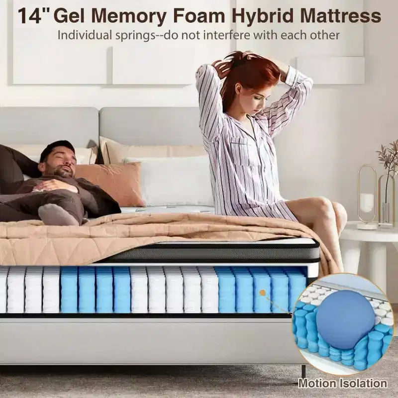 Materasso Ibrido Queen Size, 35 cm, Rigidità Media, Memory Foam e Molle Insacchettate