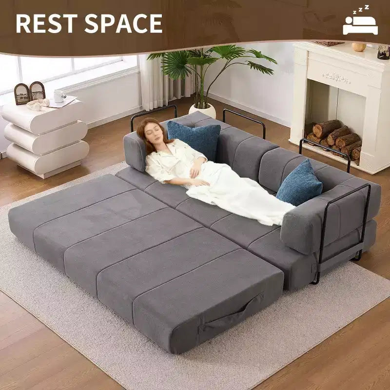 Divano letto convertibile 4-in-1 con rivestimento in velluto a coste e braccioli in metallo, grigio
