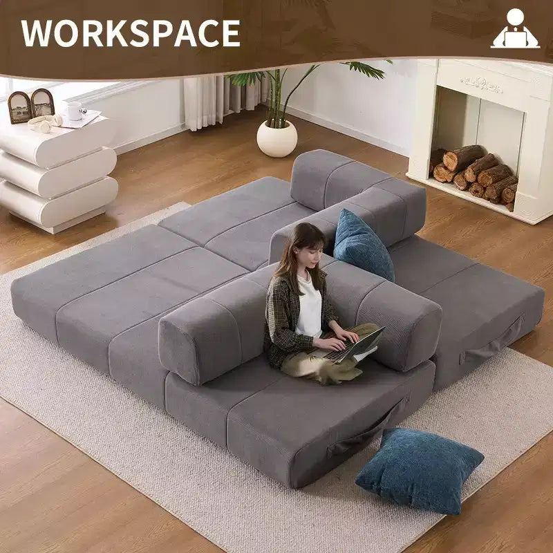Divano letto convertibile 4-in-1 con rivestimento in velluto a coste e braccioli in metallo, grigio