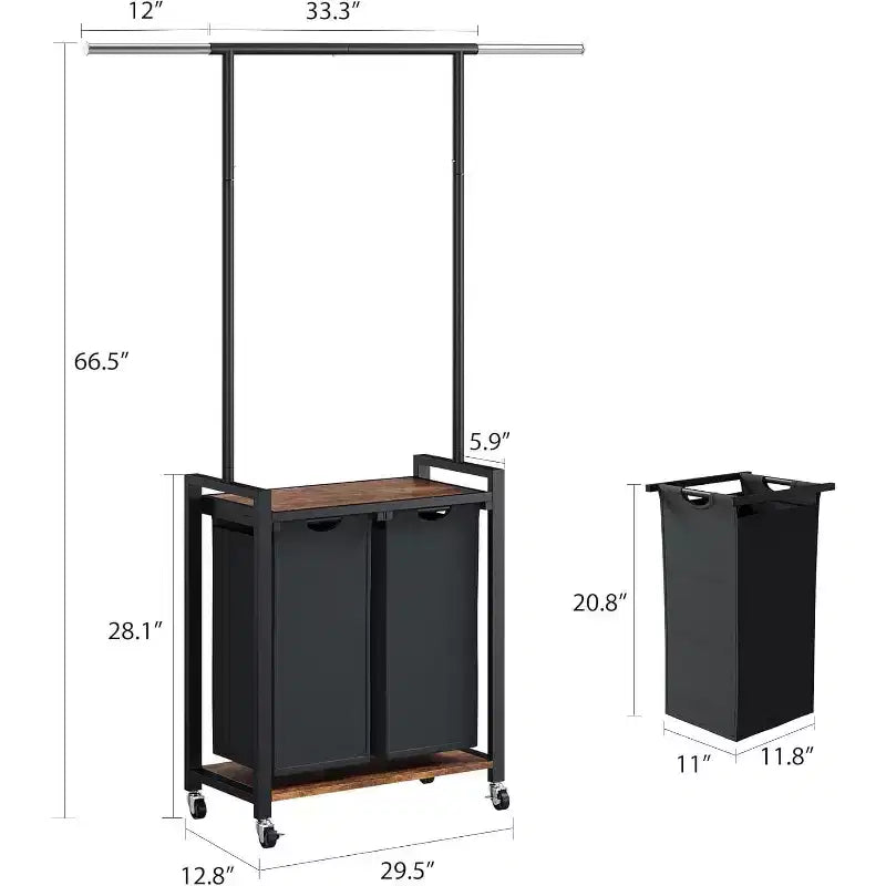Carrello Portabiancheria con Asta Appendiabiti e Ripiano