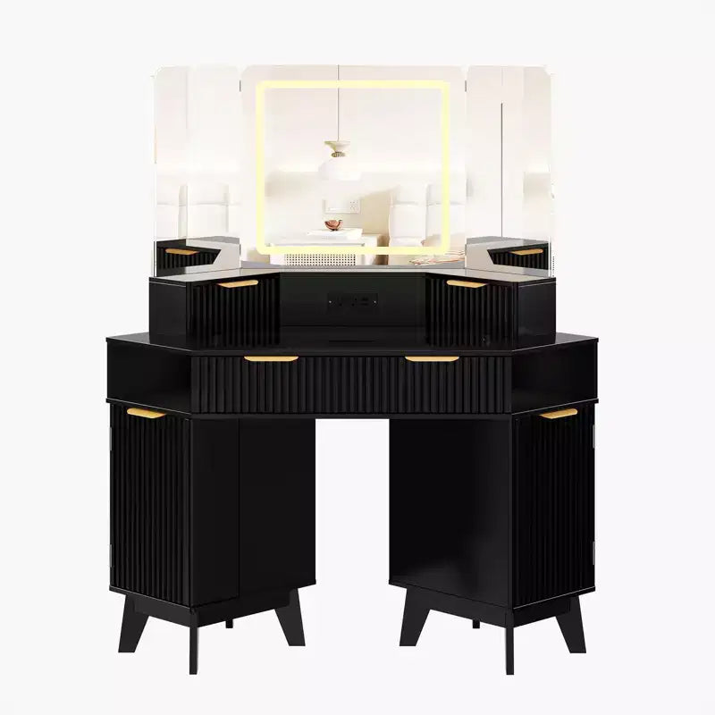 Scrivania Angolare da Trucco da 48 Pollici con Specchio Triplo e Luci a LED