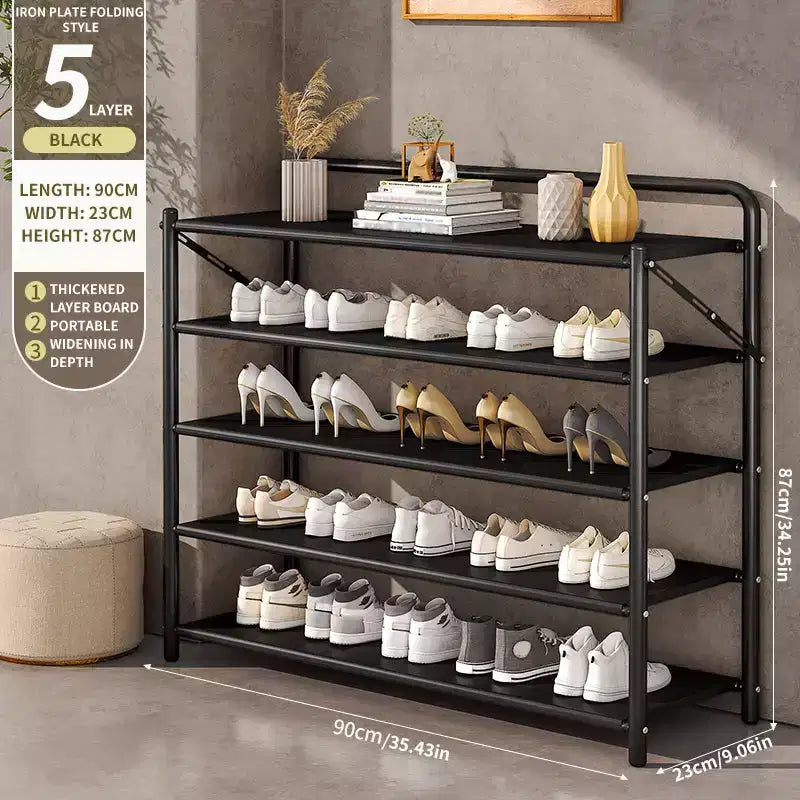 AEELLEEA Space-Saving Slim Shoe Rack Organizer - Sturdy Metal Frame Shoe Storage Holder for 10-20 Pairs, Rustic Black, Ideal for Entryway