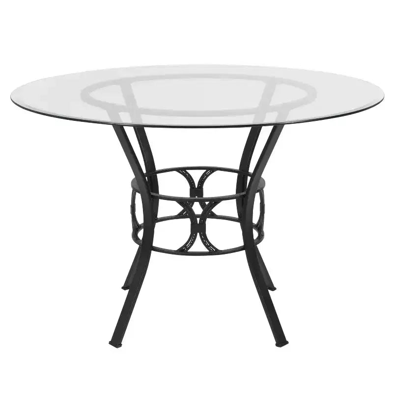 Tavolo da pranzo rotondo in vetro da 45" con struttura in metallo nero
