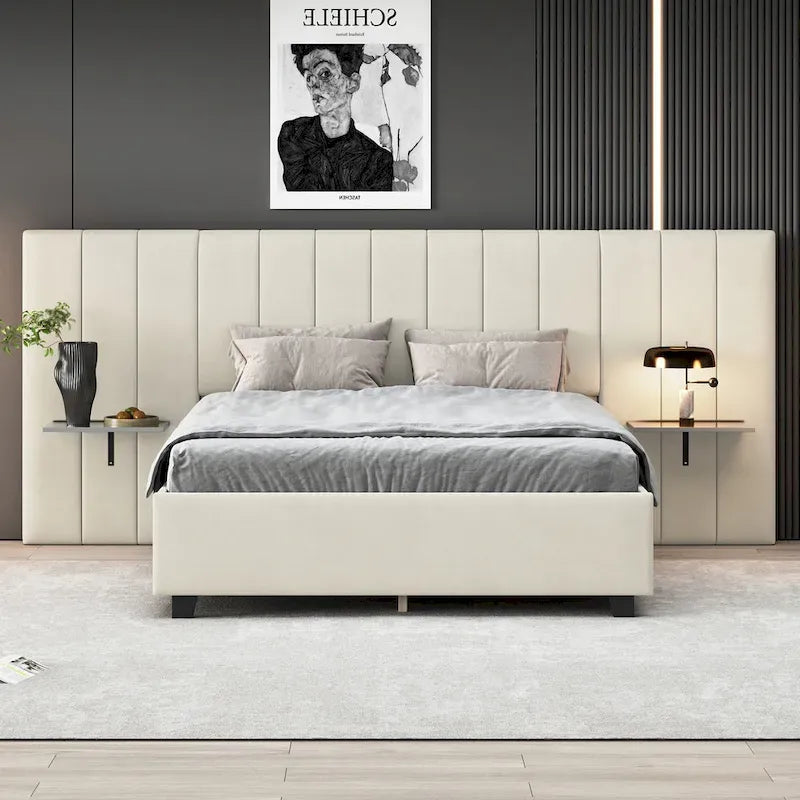 Letto Imbottito in Velluto Queen Size con Testiera Oversize