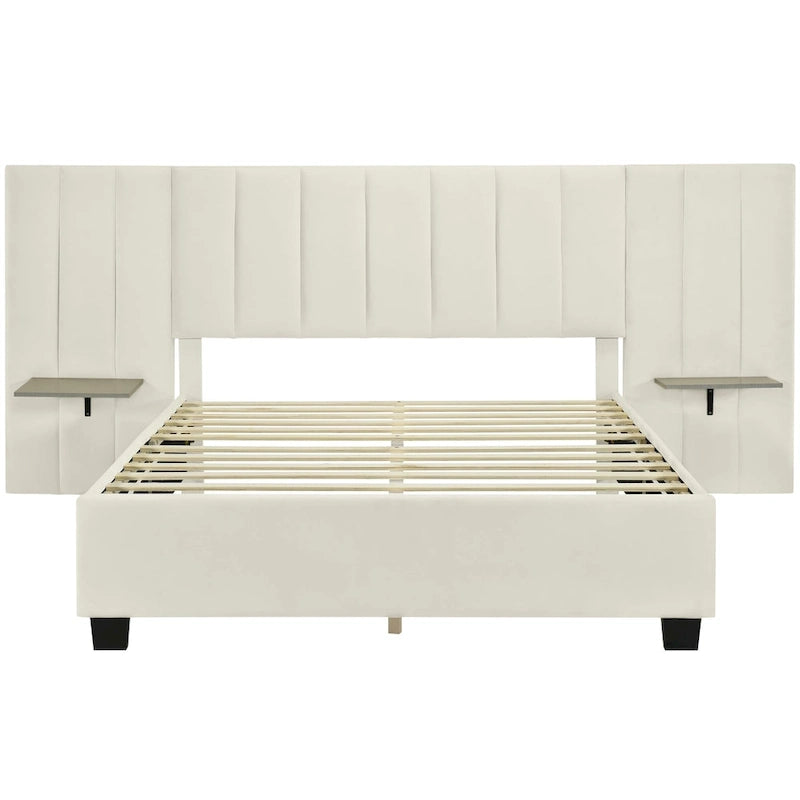 Letto Imbottito in Velluto Queen Size con Testiera Oversize