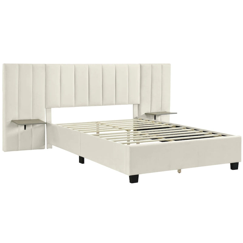 Letto Imbottito in Velluto Queen Size con Testiera Oversize