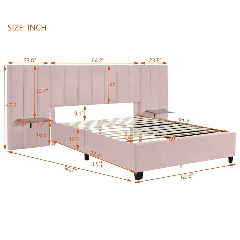 Letto Imbottito in Velluto Queen Size con Testiera Oversize