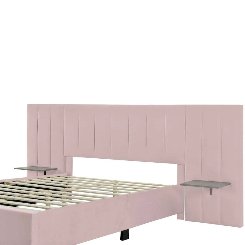 Letto Imbottito in Velluto Queen Size con Testiera Oversize