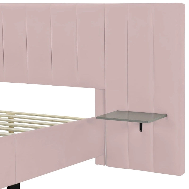 Letto Imbottito in Velluto Queen Size con Testiera Oversize