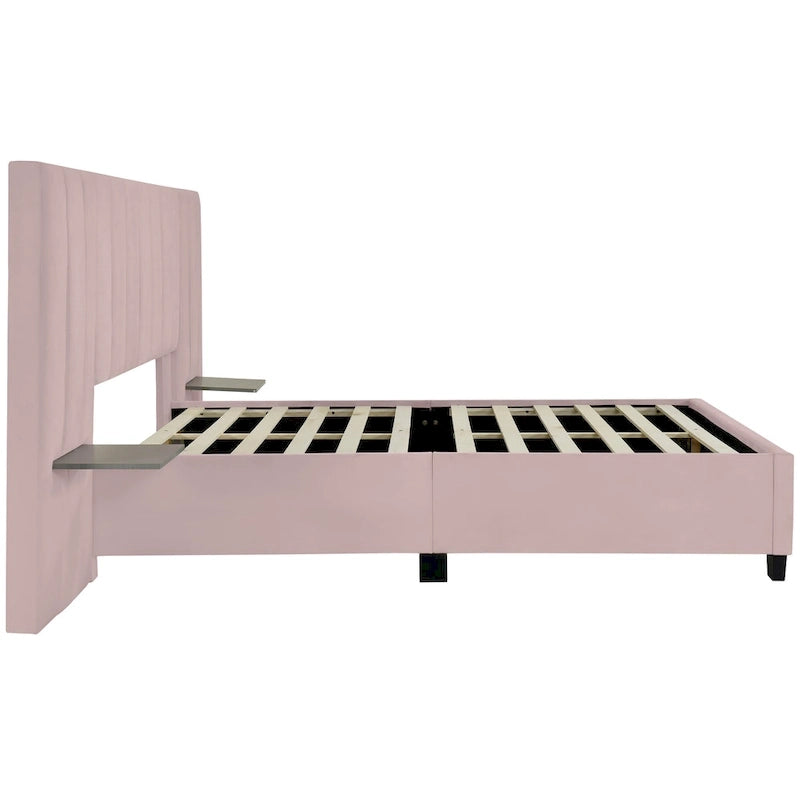 Letto Imbottito in Velluto Queen Size con Testiera Oversize
