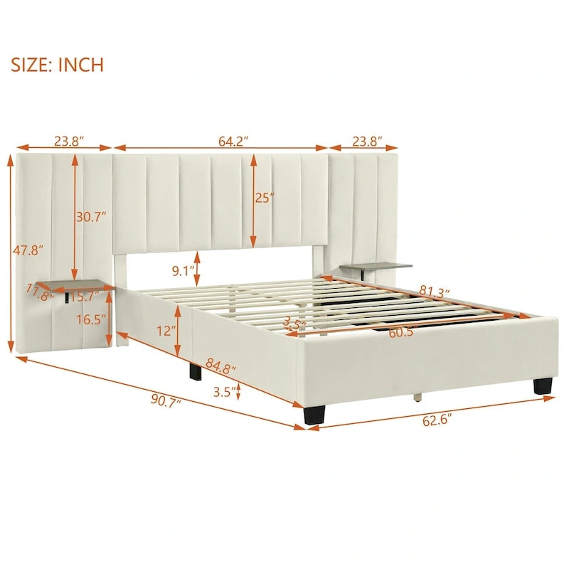 Letto Imbottito in Velluto Queen Size con Testiera Oversize