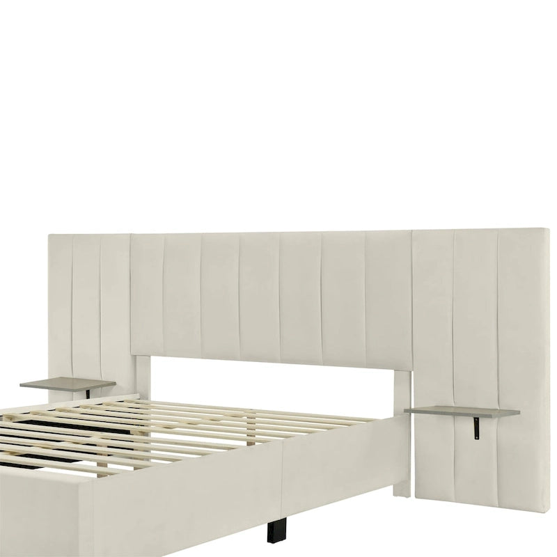 Letto Imbottito in Velluto Queen Size con Testiera Oversize