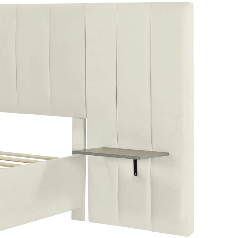 Letto Imbottito in Velluto Queen Size con Testiera Oversize