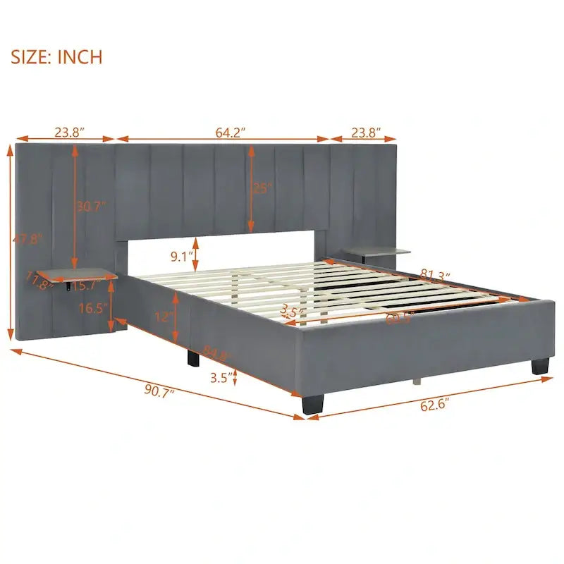 Letto Imbottito in Velluto Queen Size con Testiera Oversize