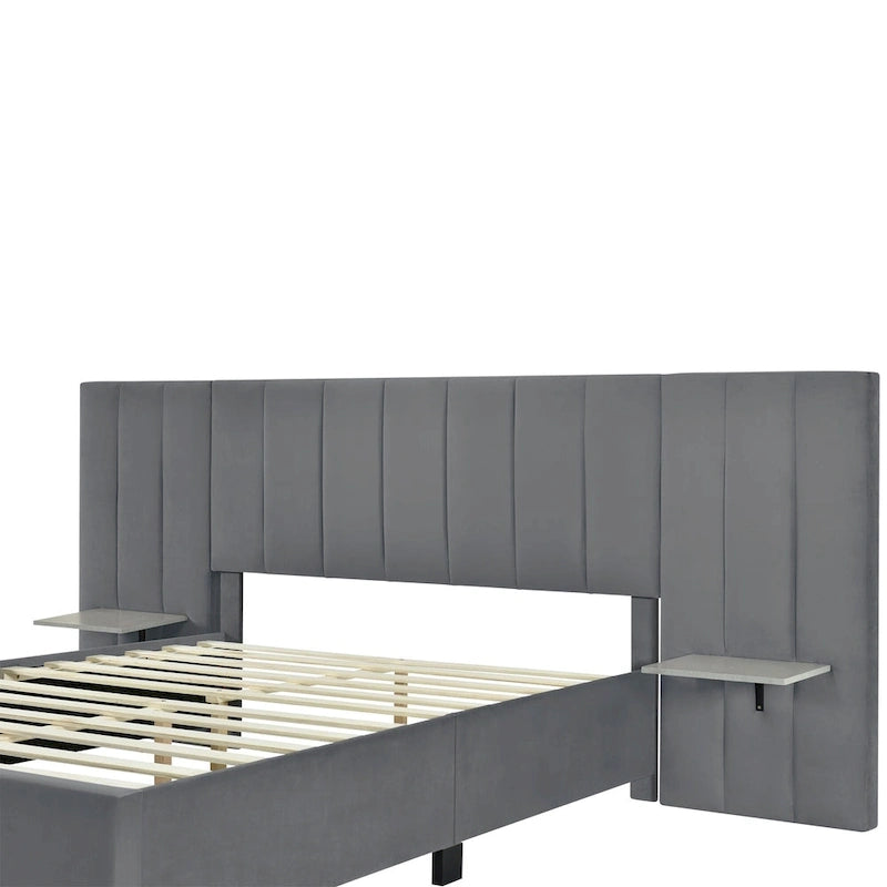 Letto Imbottito in Velluto Queen Size con Testiera Oversize