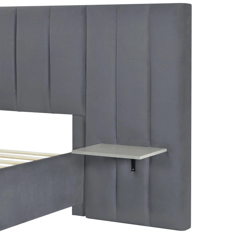 Letto Imbottito in Velluto Queen Size con Testiera Oversize