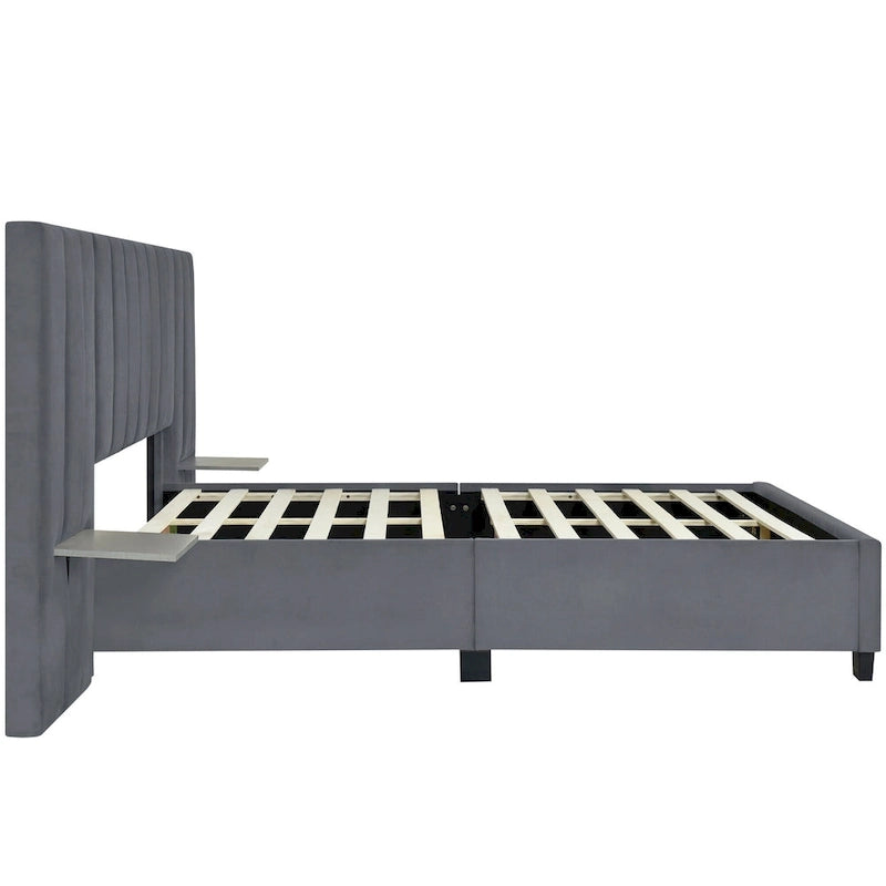 Letto Imbottito in Velluto Queen Size con Testiera Oversize