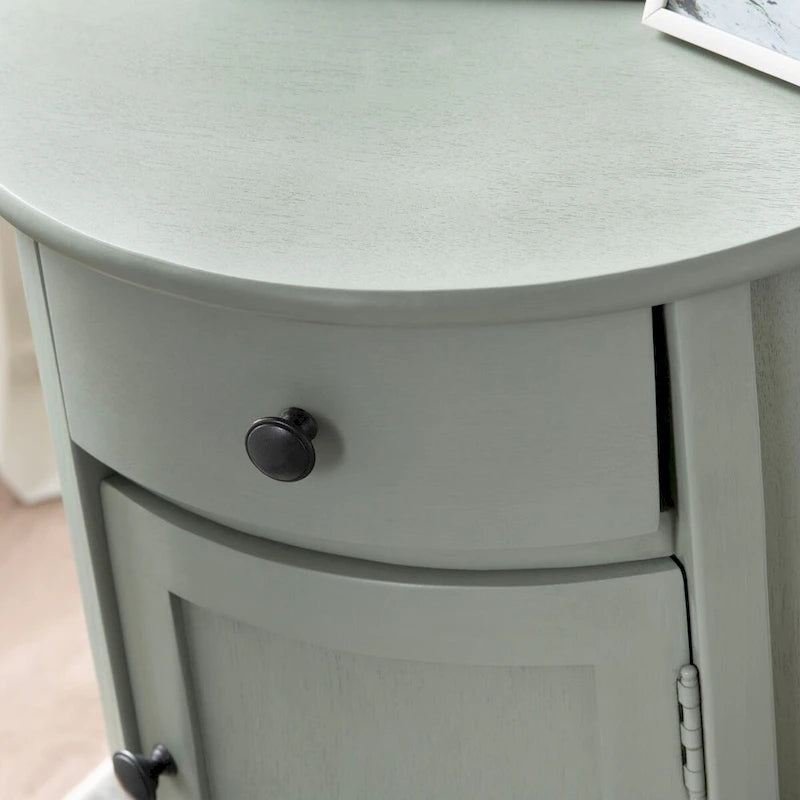 Mobiletto d'accento rotondo in legno a 2 ante con cassetto – Grigio