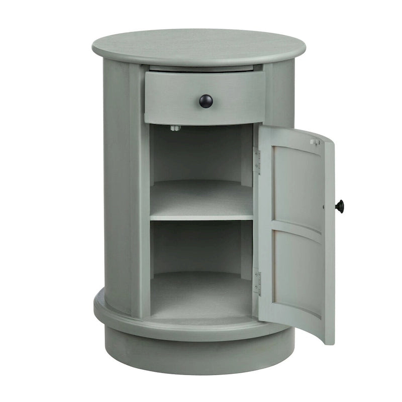 Mobiletto d'accento rotondo in legno a 2 ante con cassetto – Grigio